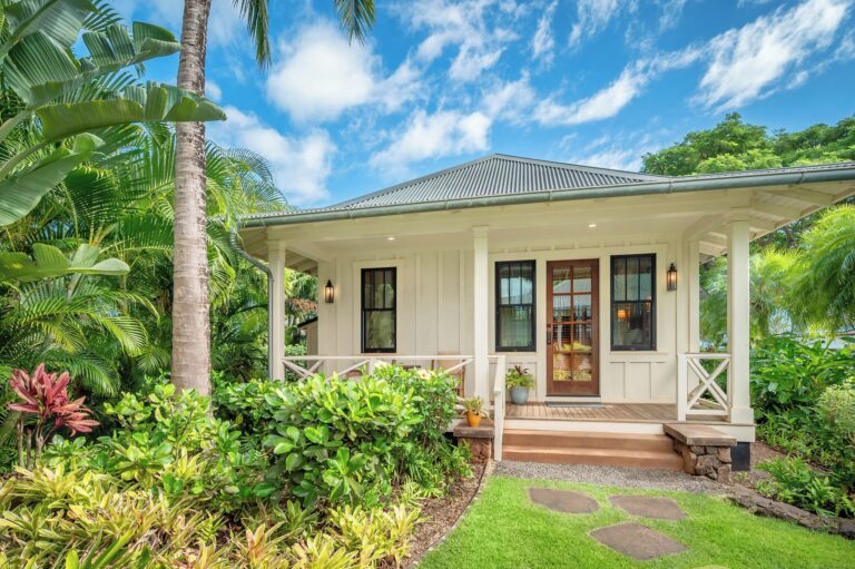 Individual house lodge in tropical setting.