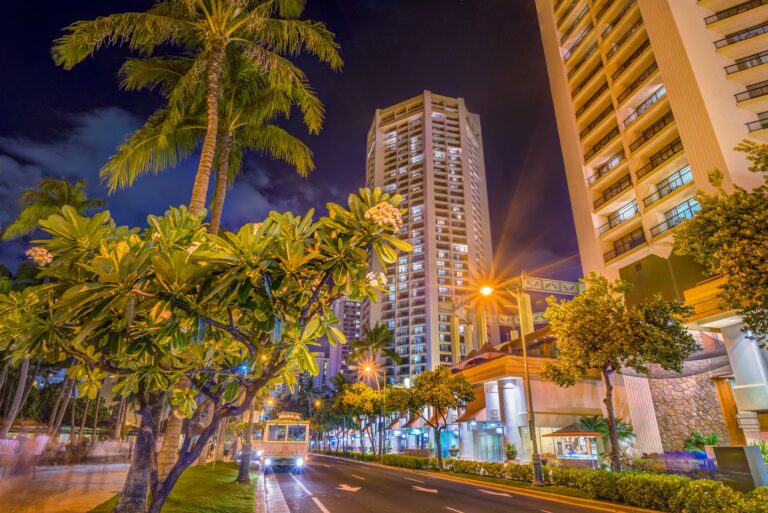 Waikiki street at night