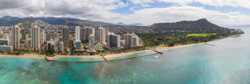 Offshoure image of Waikiki and Diamond Head Crater